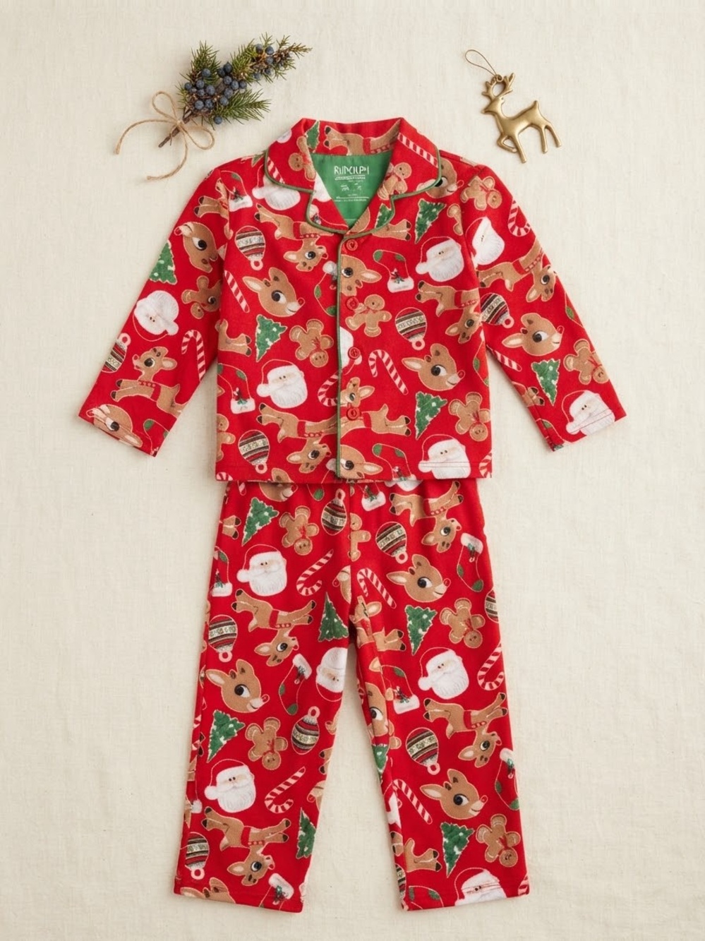 adidas Red Kids Holiday Pajama Set with Festive Character Print